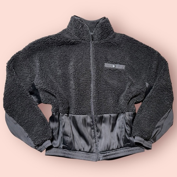 Cotton-On Body Jackets & Blazers - Cotton-On Body Women's Black Sherpa Fleece Zip-Up Jacket Size M Casual
